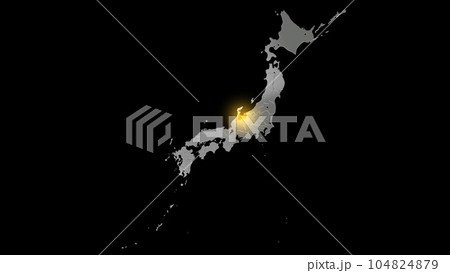 平衡投影で見る金属調の日本列島で金色に輝く富山県 平衡投影で見る金属調の日本列島で金色に輝く富山県 104824879