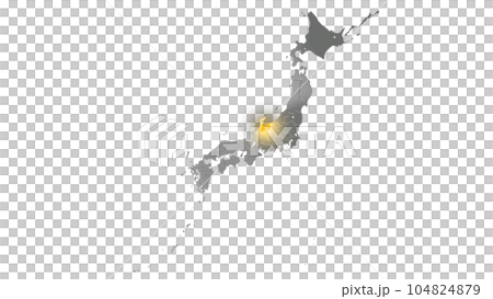 平衡投影で見る金属調の日本列島で金色に輝く富山県 平衡投影で見る金属調の日本列島で金色に輝く富山県 104824879