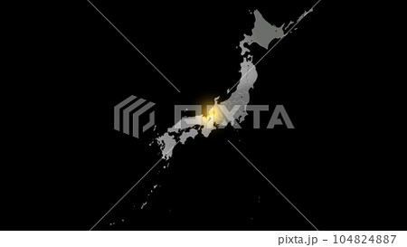 平衡投影で見る金属調の日本列島で金色に輝く福井県 104824887