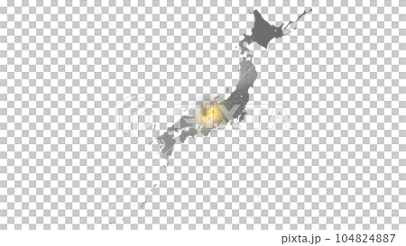 平衡投影で見る金属調の日本列島で金色に輝く福井県 104824887