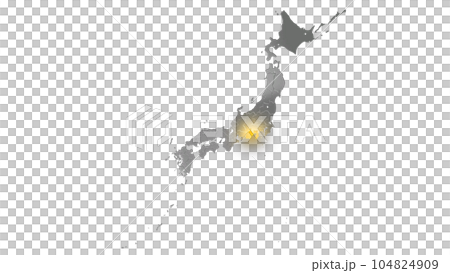 靜岡縣在平衡投影的金屬日本群島中閃耀著金色光芒 104824909