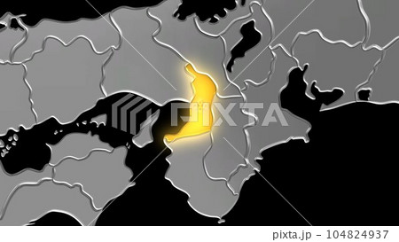 平衡投影で見る金属調の日本列島で金色に輝く大阪府 104824937