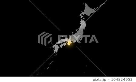 平衡投影で見る金属調の日本列島で金色に輝く奈良県 平衡投影で見る金属調の日本列島で金色に輝く奈良県 104824952