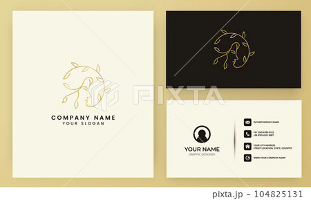 Line Woman face leaves logo design natural with business card template 104825131
