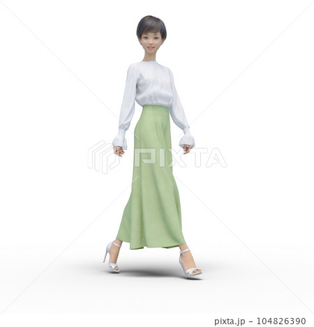ロングスカートの若い女性 perming3DCGイラスト素材 ロングスカートの若い女性 perming3DCGイラスト素材 104826390