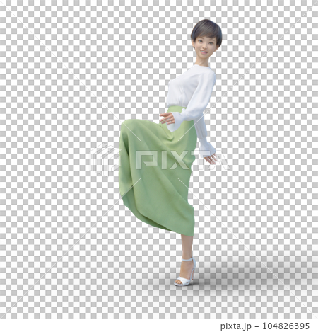 ロングスカートの若い女性　perming3DCGイラスト素材 104826395