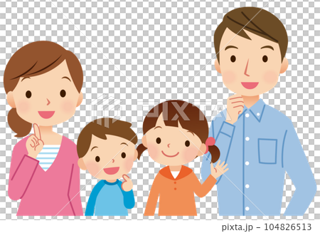 Family of four, parent and child side by side Family of four, parent and child side by side 104826513