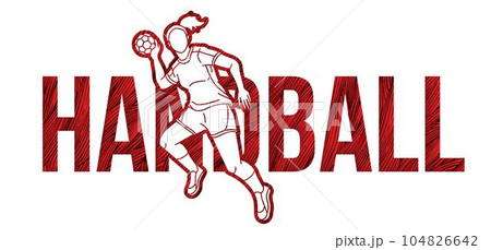 Handball Sport Woman Player Action with Text Cartoon Graphic Vector Handball Sport Woman Player Action with Text Cartoon Graphic Vector 104826642