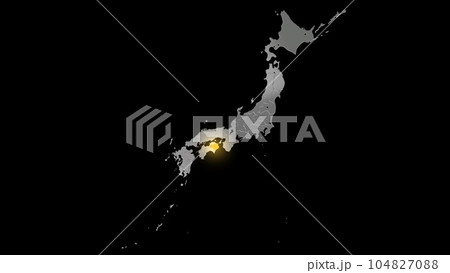 平衡投影で見る金属調の日本列島で金色に輝く徳島県 平衡投影で見る金属調の日本列島で金色に輝く徳島県 104827088