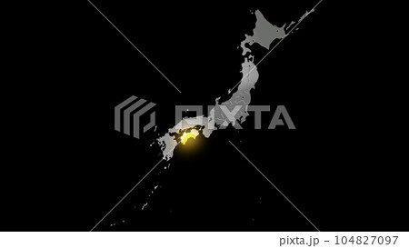 平衡投影で見る金属調の日本列島で金色に輝く高知県 平衡投影で見る金属調の日本列島で金色に輝く高知県 104827097