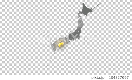 Kochi Prefecture shines gold in the metallic Japanese archipelago seen in balanced projection Kochi Prefecture shines gold in the metallic Japanese archipelago seen in balanced projection 104827097