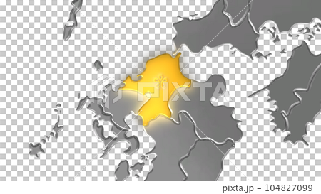 Fukuoka Prefecture shining gold in the metallic Japanese archipelago seen in balanced projection Fukuoka Prefecture shining gold in the metallic Japanese archipelago seen in balanced projection 104827099