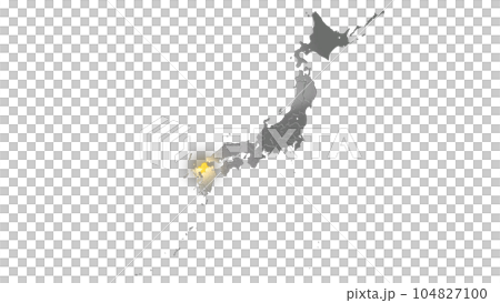 Fukuoka Prefecture shining gold in the metallic Japanese archipelago seen in balanced projection Fukuoka Prefecture shining gold in the metallic Japanese archipelago seen in balanced projection 104827100