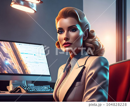 Businesswoman Using Computer in Officeのイラスト素材 [104828228] - PIXTA
