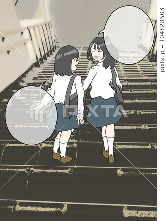 通学路の学生2人連れのイラスト素材(2) 通学路の学生2人連れのイラスト素材(2) 104828503