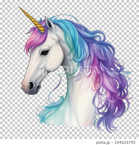 unicorn horse head with long pink hair 104828795