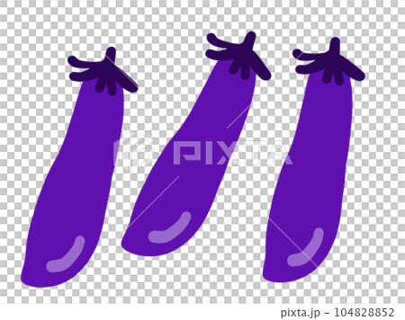 かわいい3個の長ナス／手描きイラスト素材 104828852