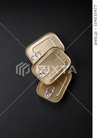 Tin or aluminum rectangular can of canned food with a key Tin or aluminum rectangular can of canned food with a key 104830477