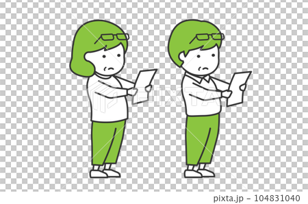 A couple who stretches out their hand to see the notice paper 104831040