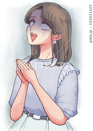 不のオーラを放つ落ち込んだ女性の少女まんが風イラスト 104831425