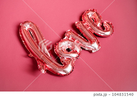 Word Love made from foil balloon, monochrome layout. Valentines day concept. 104831540