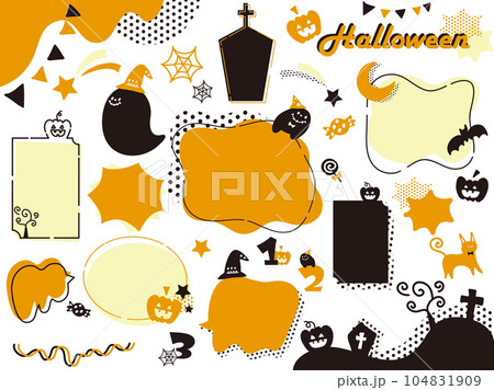 てがきで可愛いハロウィーンのあしらいとフレームセット 104831909