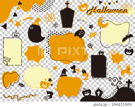 てがきで可愛いハロウィーンのあしらいとフレームセット 104831909