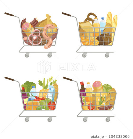 vector illustration of various grocery sets carts in the supermarket products vector illustration of various grocery sets carts in the supermarket products 104832006
