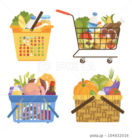vector illustration of a square basket of groceries with vegetables vector illustration of a square basket of groceries with vegetables 104832016