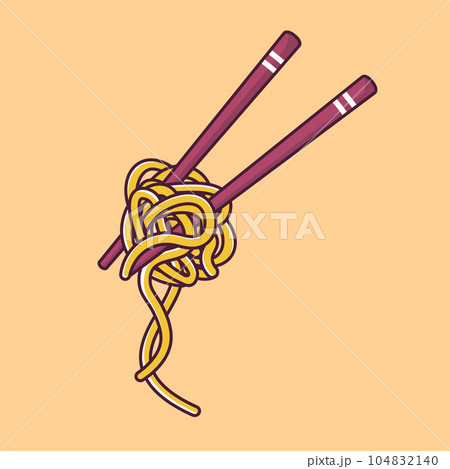 asian food ramen noodles cartoon style chopsticks 104832140