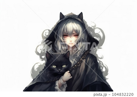 黒猫を抱いた猫耳の女性：AI作品 104832220