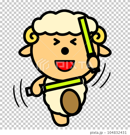 Illustration of a sheep waving a penlight 104832431