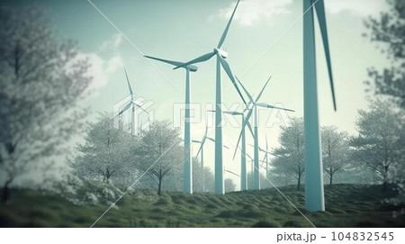 風車・風力発電のイメージ（Generative AI） 104832545