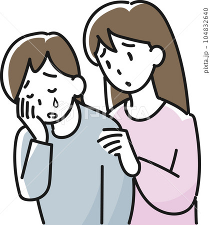 涙を流す女性と慰める女性の上半身のイラスト 涙を流す女性と慰める女性の上半身のイラスト 104832640