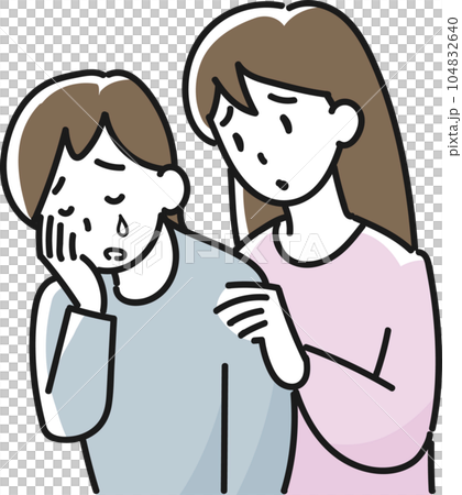 涙を流す女性と慰める女性の上半身のイラスト 涙を流す女性と慰める女性の上半身のイラスト 104832640