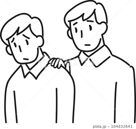 悩んでいる男性と寄り添う男性の上半身のイラスト 悩んでいる男性と寄り添う男性の上半身のイラスト 104832641