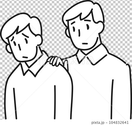 悩んでいる男性と寄り添う男性の上半身のイラスト 悩んでいる男性と寄り添う男性の上半身のイラスト 104832641