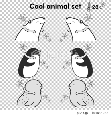 Illustration set of animals using cool rings (polar bear, penguin, seal) (black and white) Illustration set of animals using cool rings (polar bear, penguin, seal) (black and white) 104833262