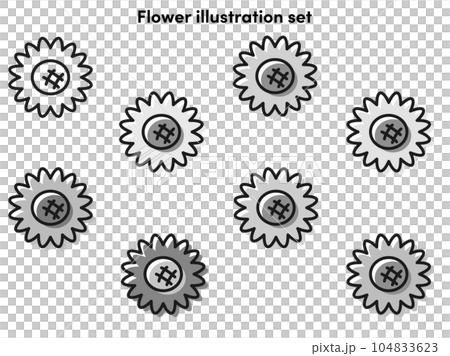 カラフルでレトロな花のイラストセット(白黒) カラフルでレトロな花のイラストセット(白黒) 104833623
