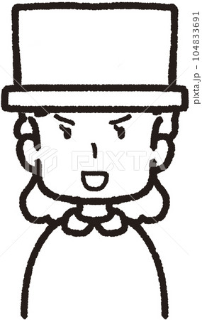 シルクハットをかぶって正面を向いてアピールする女性の上半身線画イラスト シルクハットをかぶって正面を向いてアピールする女性の上半身線画イラスト 104833691