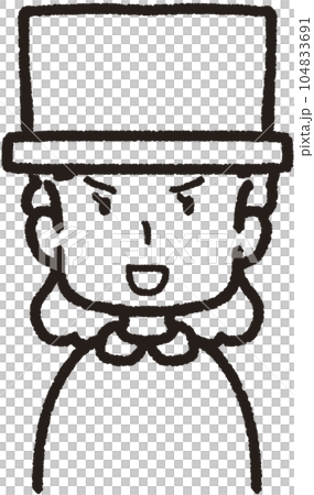 シルクハットをかぶって正面を向いてアピールする女性の上半身線画イラスト シルクハットをかぶって正面を向いてアピールする女性の上半身線画イラスト 104833691