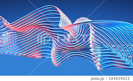 Transparent glossy glass wire. Curved wave in motion. Transparent glossy glass wire. Curved wave in motion. 104834013