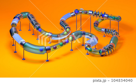 Small balls roll along the marble run 104834040