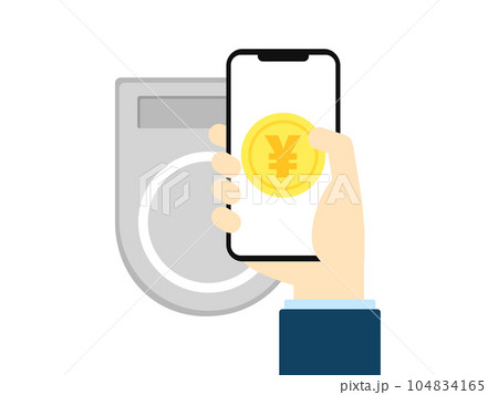 タッチ決済をするスマートフォンのイラスト 104834165