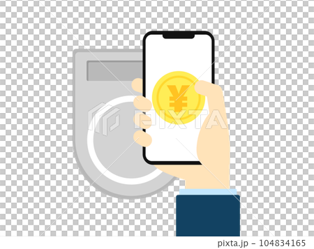 タッチ決済をするスマートフォンのイラスト 104834165