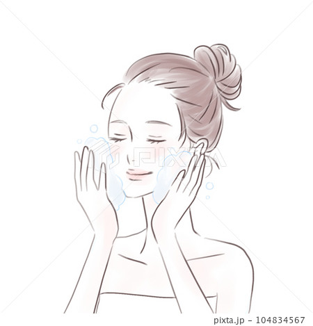 洗顔をする女性のイラスト 104834567