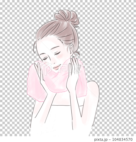 顔を拭く女性のイラスト 104834570