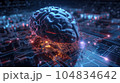 Futuristic android brain on circuit board background representing the concept of artificial intelligence. AI is Generative technology. 104834642
