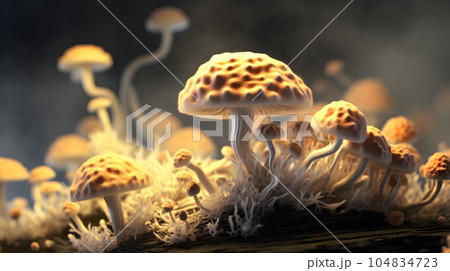 Mushroom with light beam . Created by generative AI . 104834723