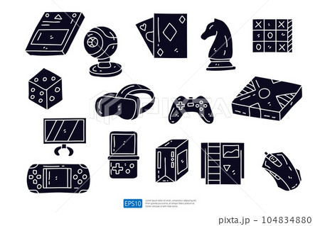 Game doodle icon illustration set. Hand drawing of Game Console Gadget 104834880